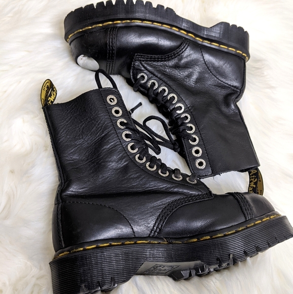 Dr Martens Black Leather Steel Toe Combat Motoboot
